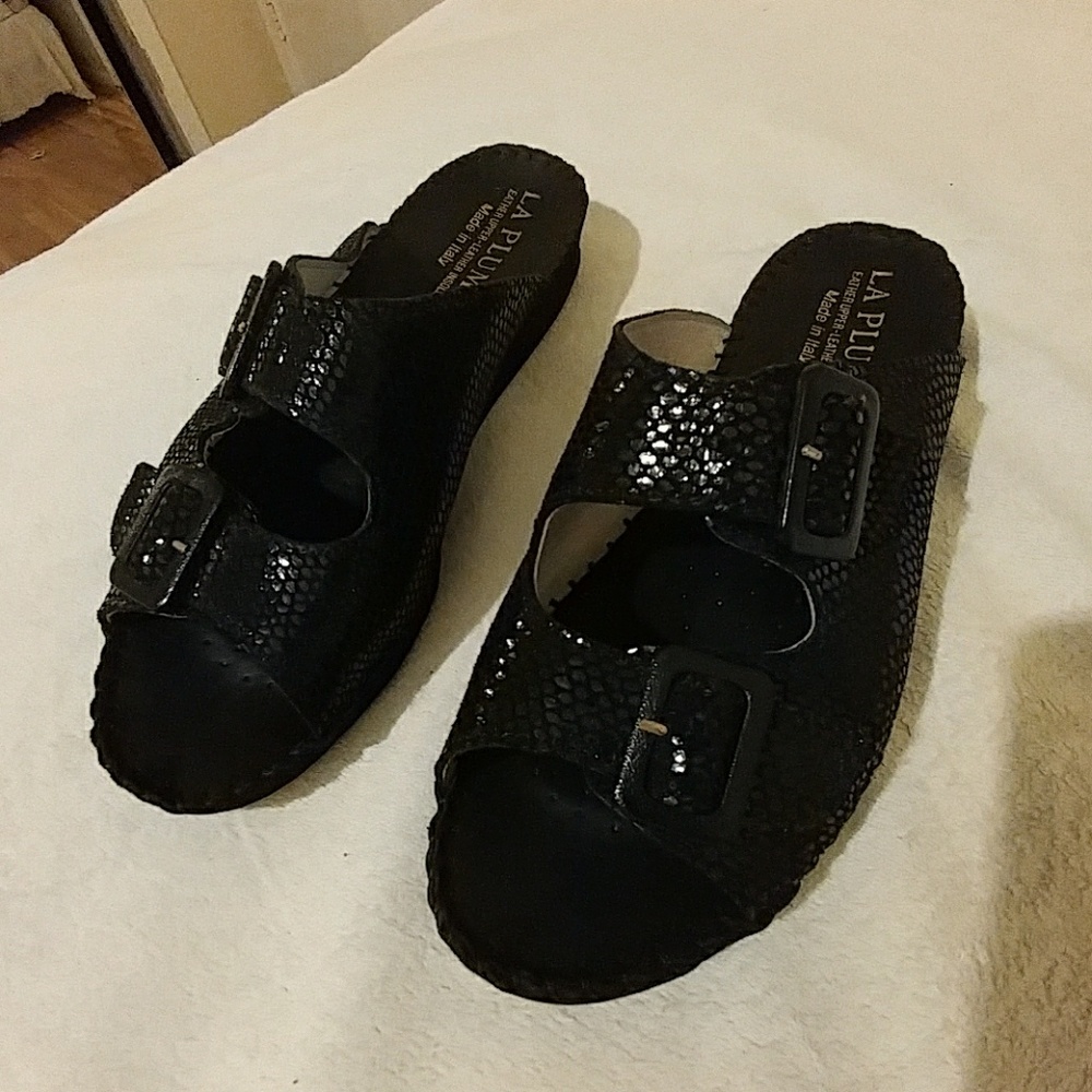 La Plume Black Snake Leather Sandal JEN Size 39